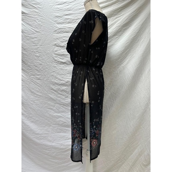 Womens Tunic Dress XS S Black Floral Vintage Y2K Sheer Cowl Neck Boho Festival - Picture 3 of 6